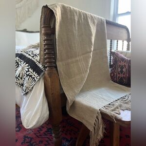Arhaus - 100% Linen Throw Blanket Biege fringe